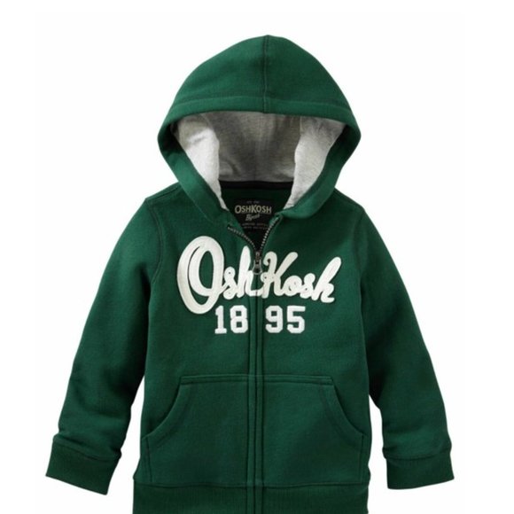 NWT Oshkosh B'gosh Toddler Boys Cardigan Hoodie Jacket Green Jersey-Line… - Picture 1 of 6